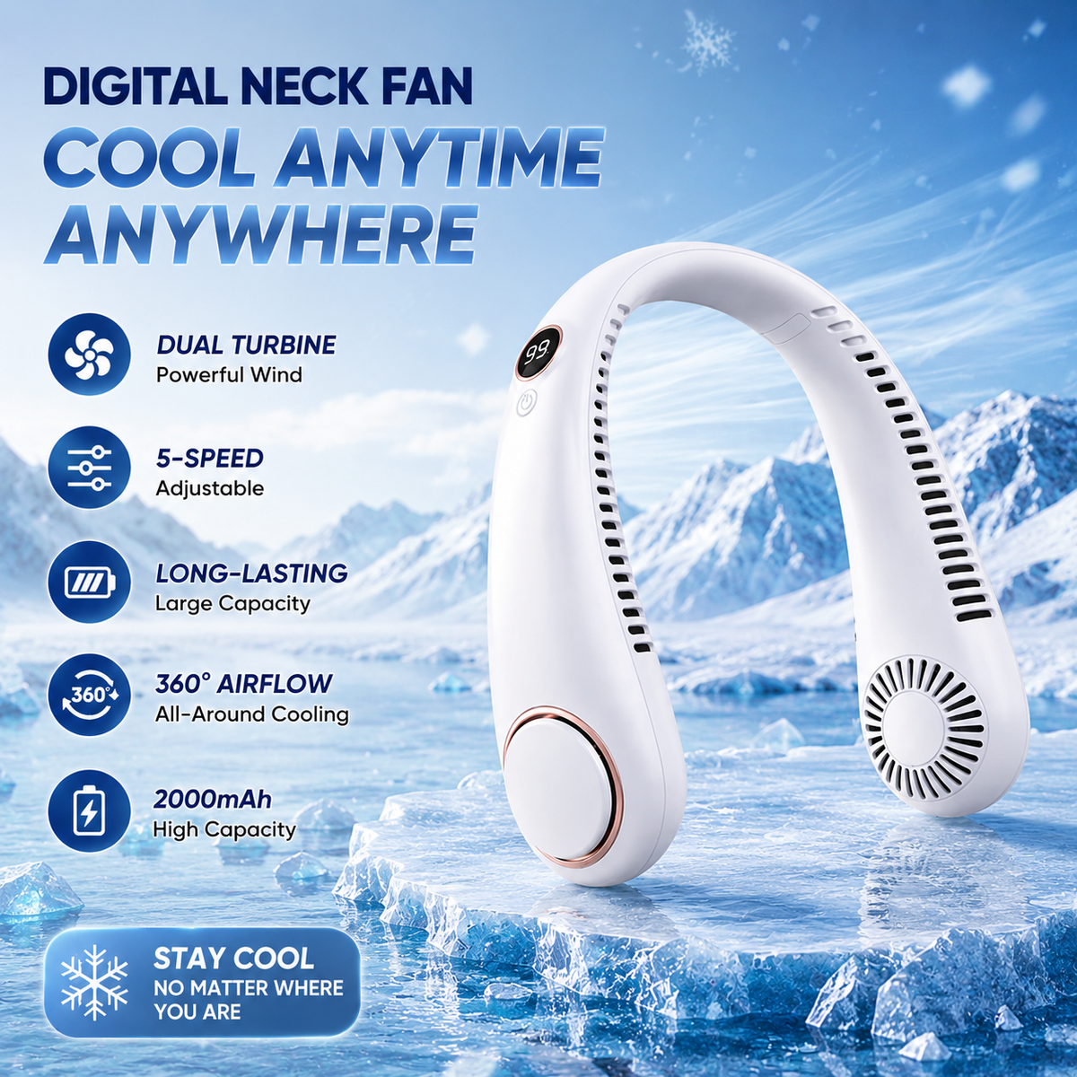 🌬️2026 HOT SALE💞50K+ SOLD!🍃💨 50% OFF! Neck Air Conditioner Fan – Ultra‑quiet, 360° rotating, Hands‑free cooling, long battery