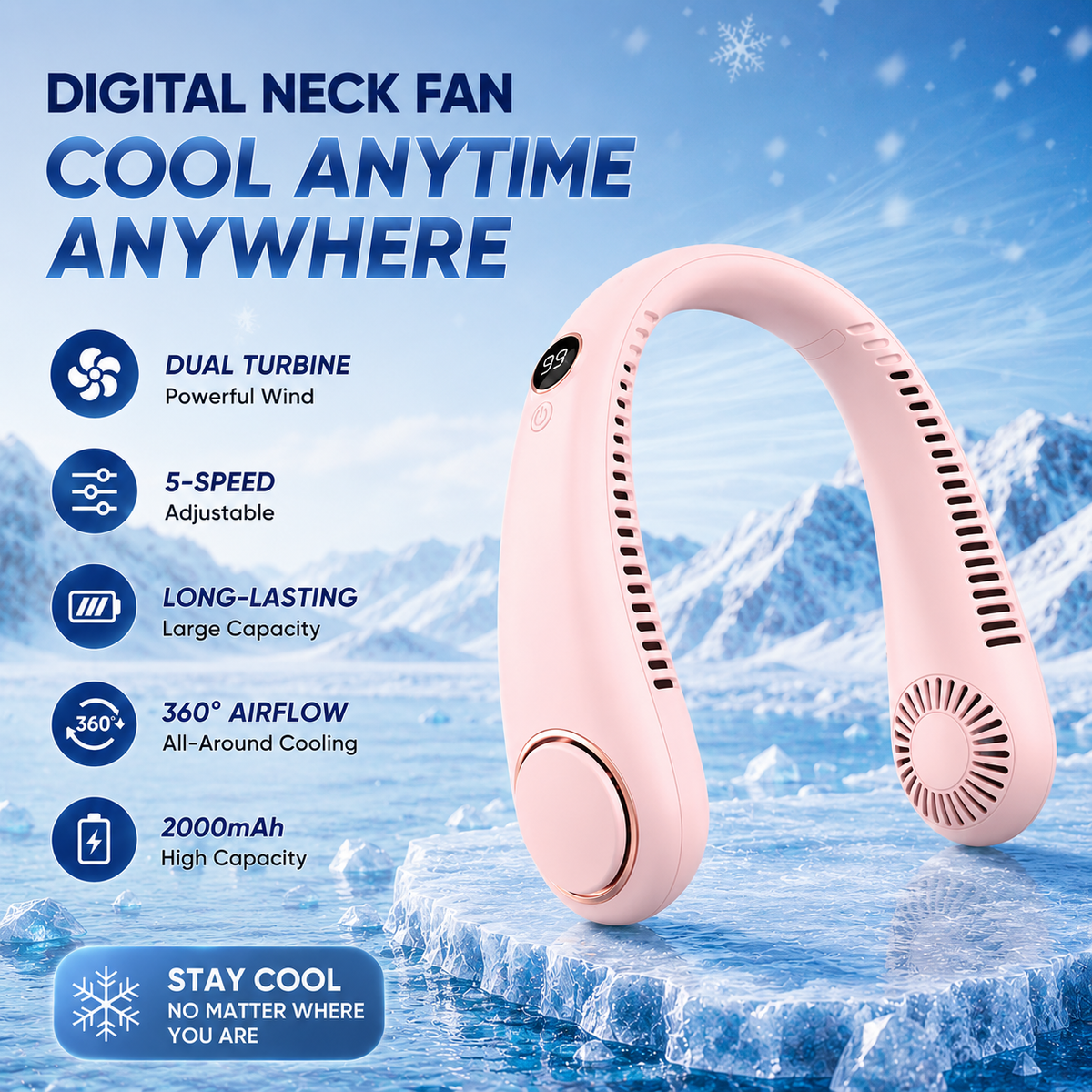 🌬️2026 HOT SALE💞50K+ SOLD!🍃💨 50% OFF! Neck Air Conditioner Fan – Ultra‑quiet, 360° rotating, Hands‑free cooling, long battery