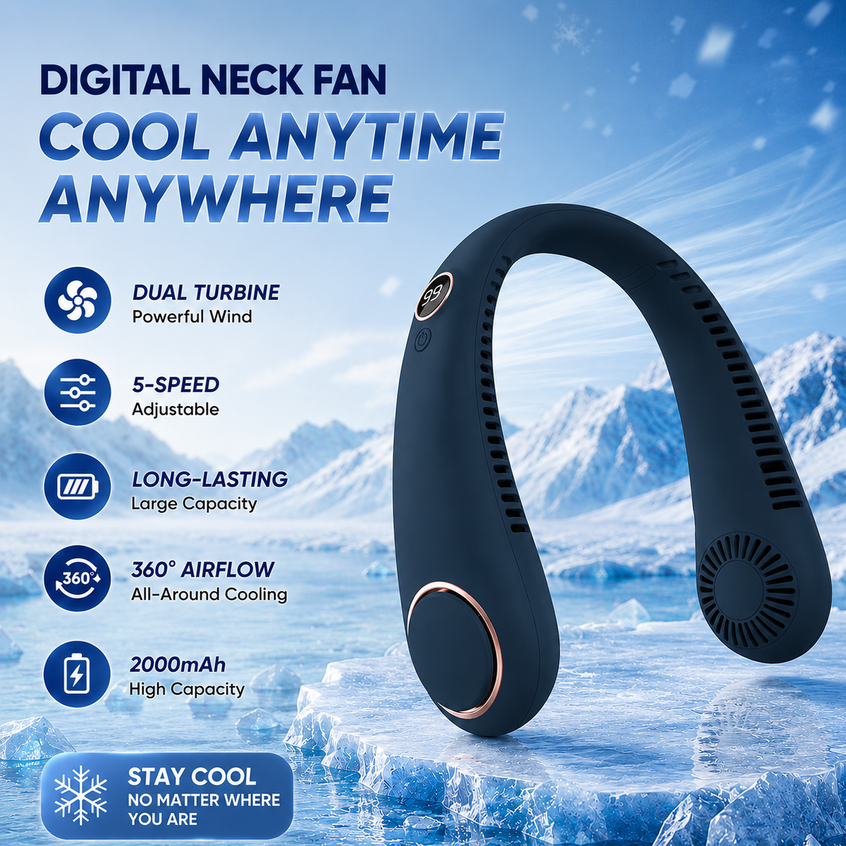 🌬️2026 HOT SALE💞50K+ SOLD!🍃💨 50% OFF! Neck Air Conditioner Fan – Ultra‑quiet, 360° rotating, Hands‑free cooling, long battery