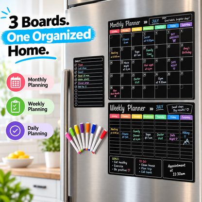 📅 Black Magnetic Dry Erase Boards Set of 3 | Ultimate Fridge Organizer & Planner ✨
