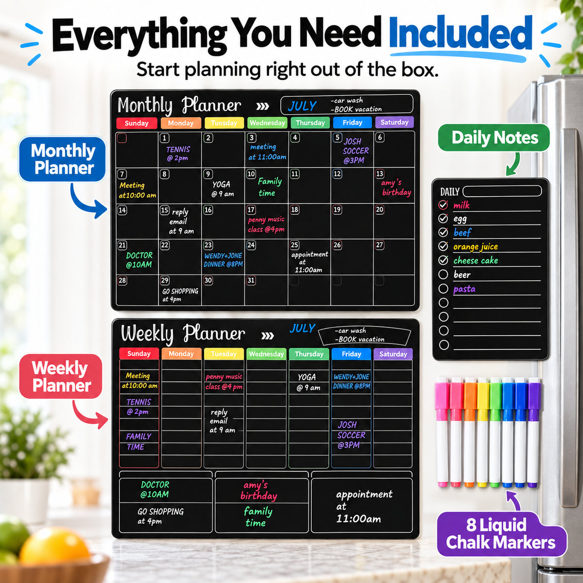 📅 Black Magnetic Dry Erase Boards Set of 3 | Ultimate Fridge Organizer & Planner ✨