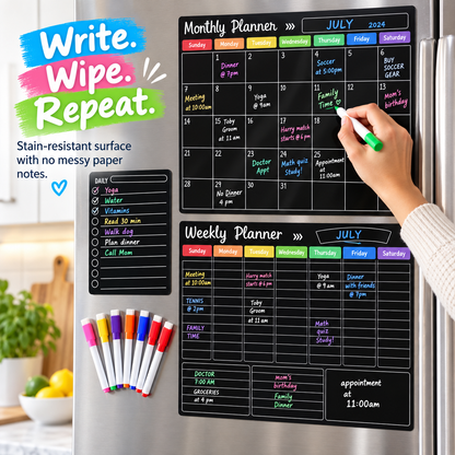 📅 Black Magnetic Dry Erase Boards Set of 3 | Ultimate Fridge Organizer & Planner ✨