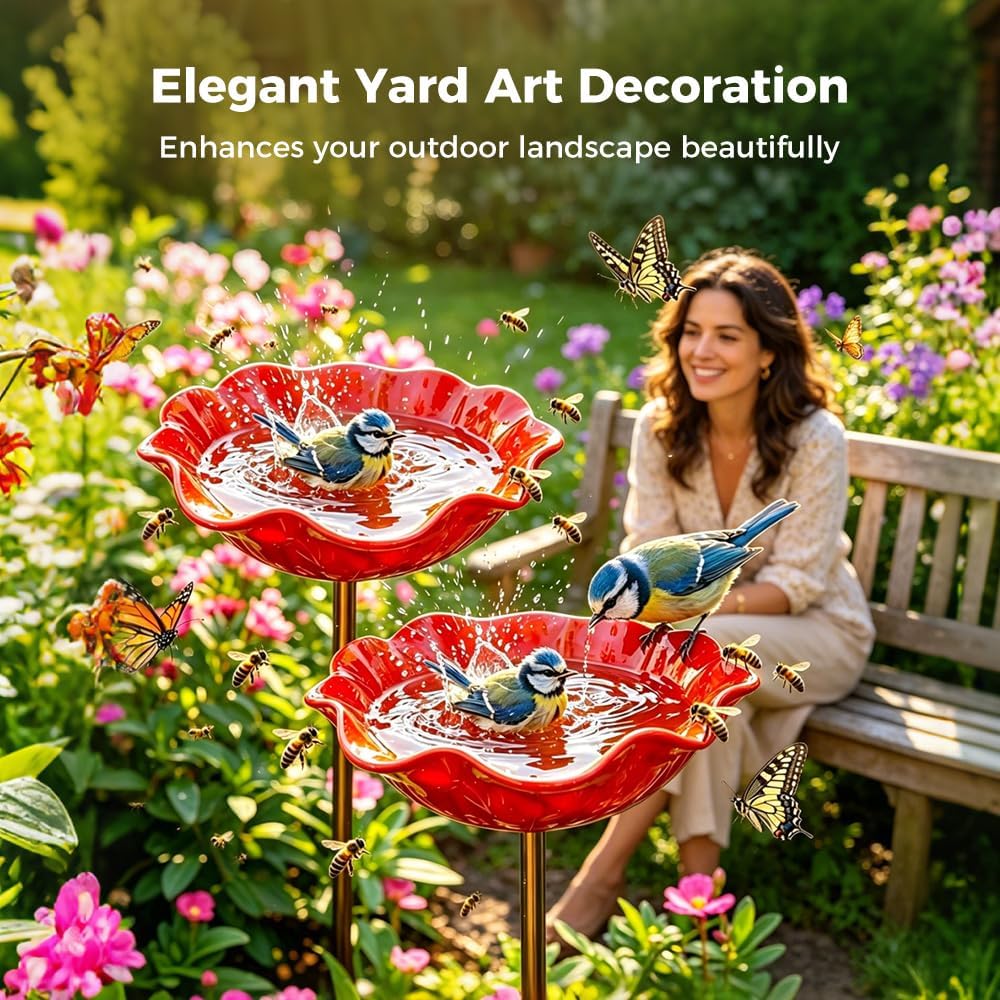 🌟Last Day Promotion🎁Handmade Metal Flower Garden Stake Bird Bath