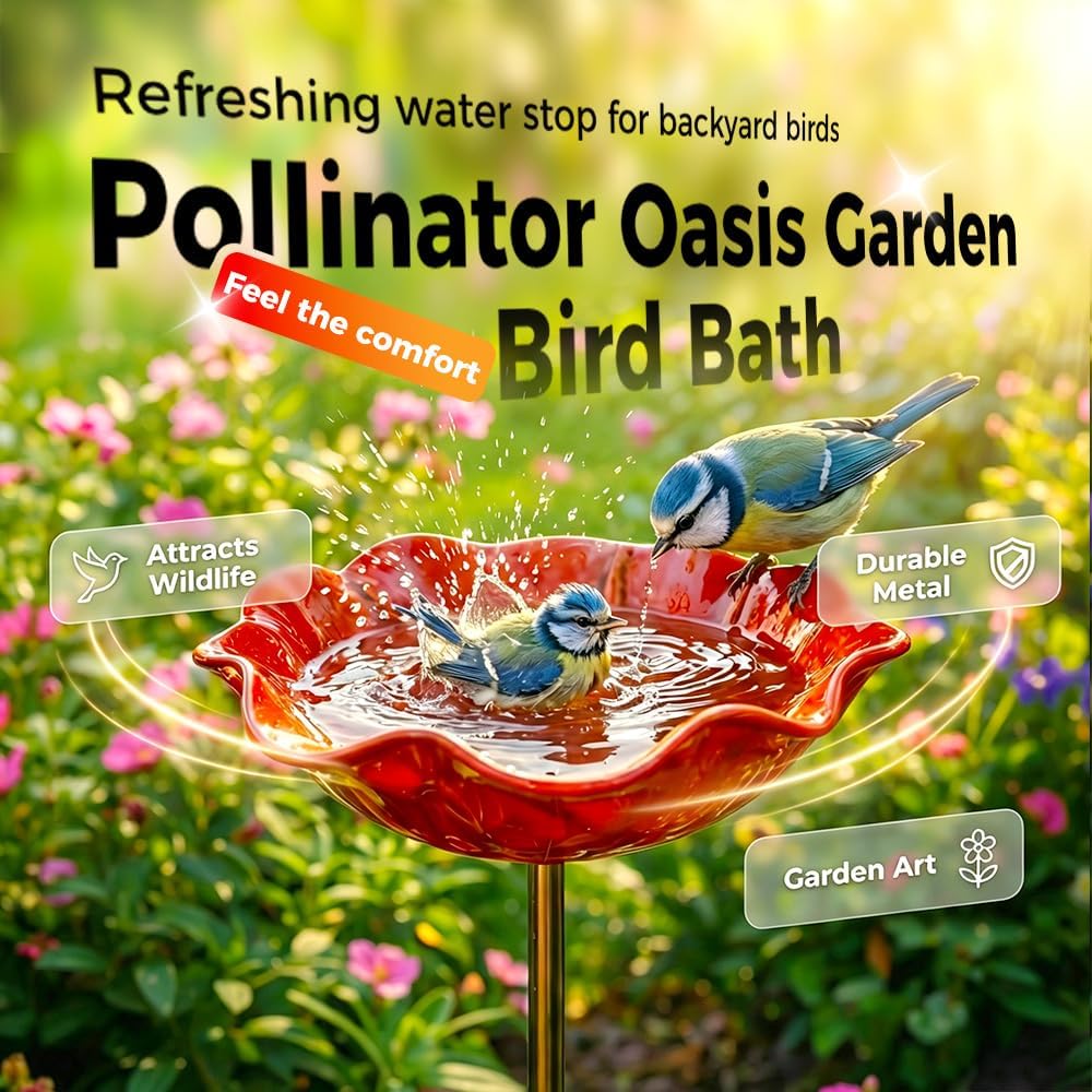 🌟Last Day Promotion🎁Handmade Metal Flower Garden Stake Bird Bath