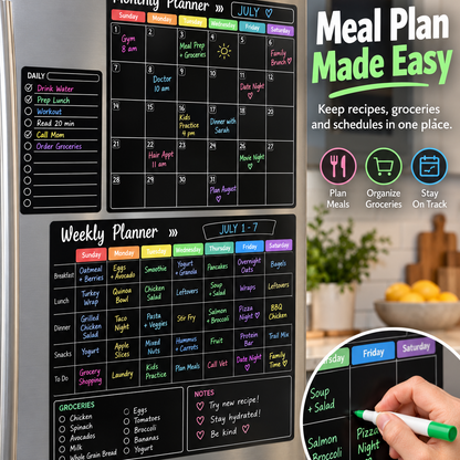 📅 Black Magnetic Dry Erase Boards Set of 3 | Ultimate Fridge Organizer & Planner ✨
