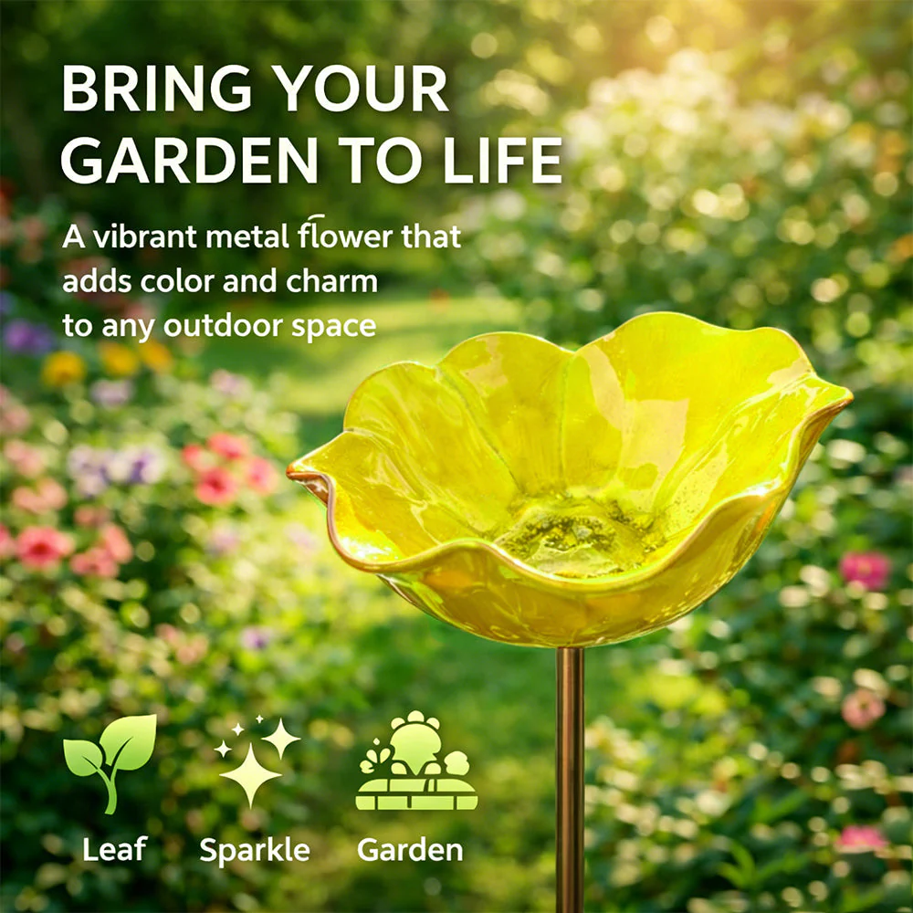 🌟Last Day Promotion🎁Handmade Metal Flower Garden Stake Bird Bath